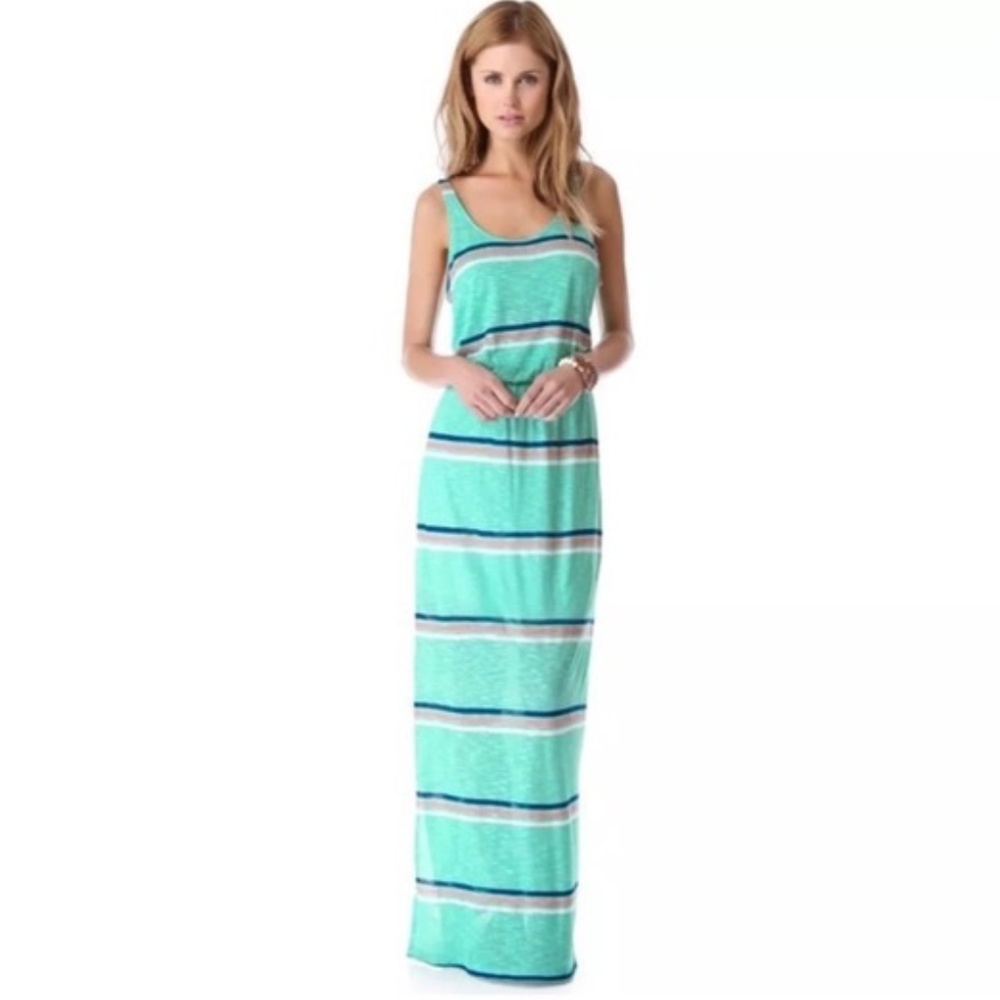 Splendid Aqua Blue Striped Hermosa Slub Maxi Dress